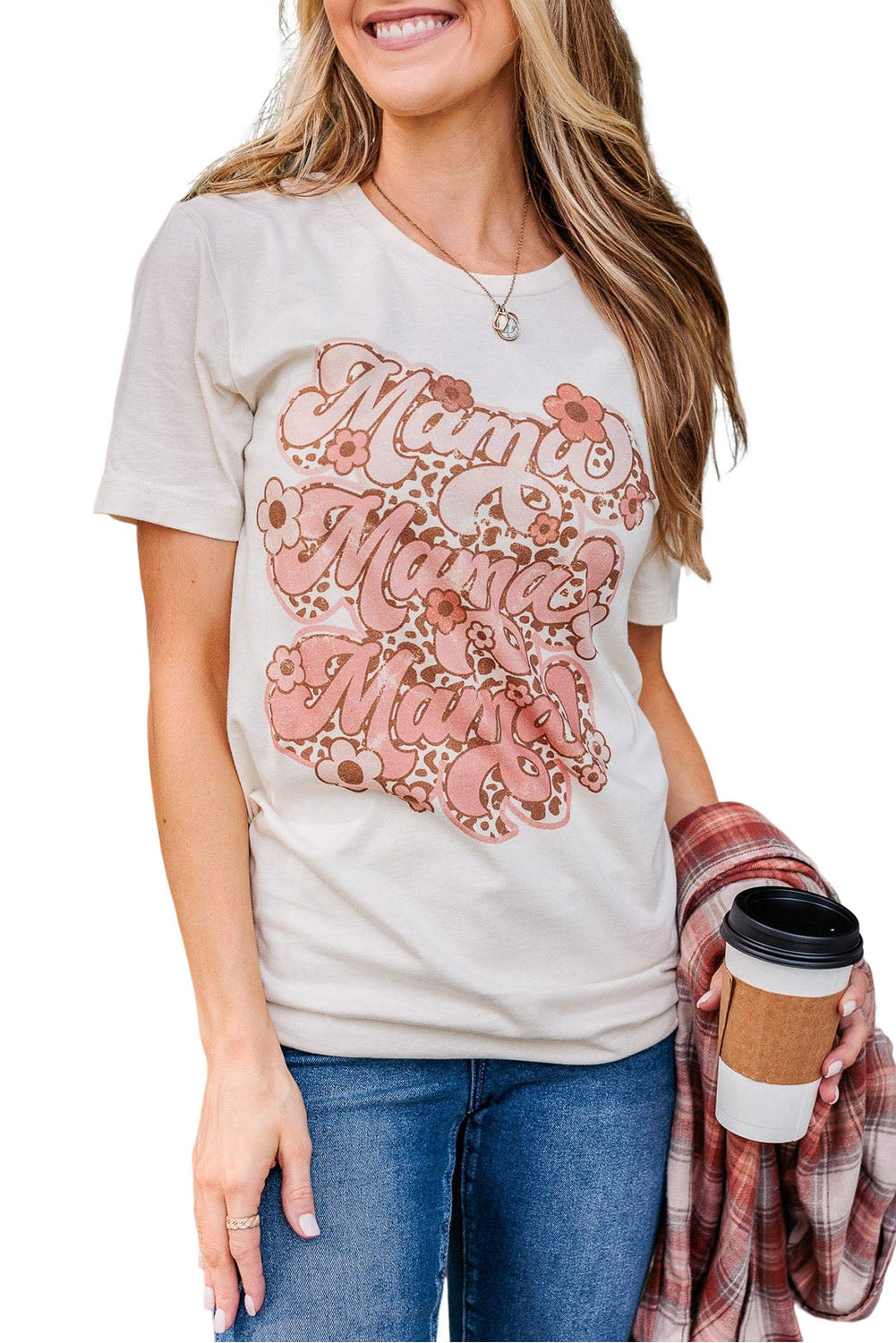 Mama Flower Leopard Print Short Sleeve Graphic Tee