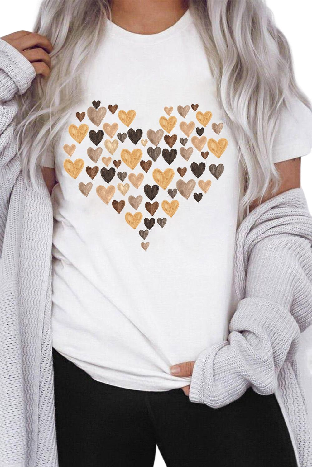 Valentines Day Heart Shaped Print Crew Neck Graphic Tee