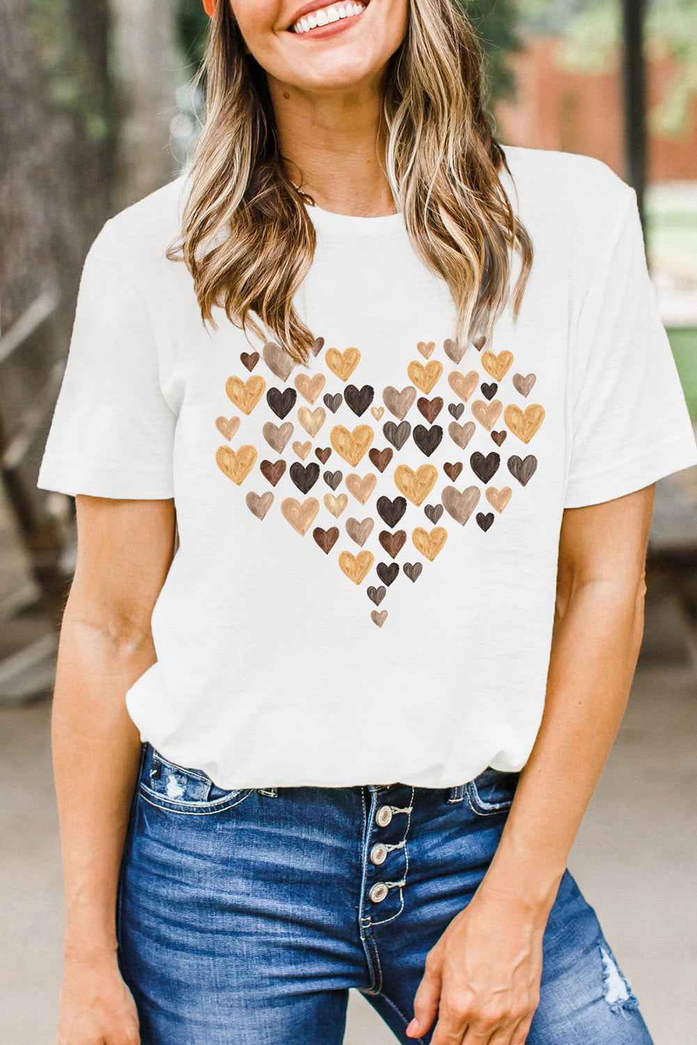 Valentines Day Heart Shaped Print Crew Neck Graphic Tee