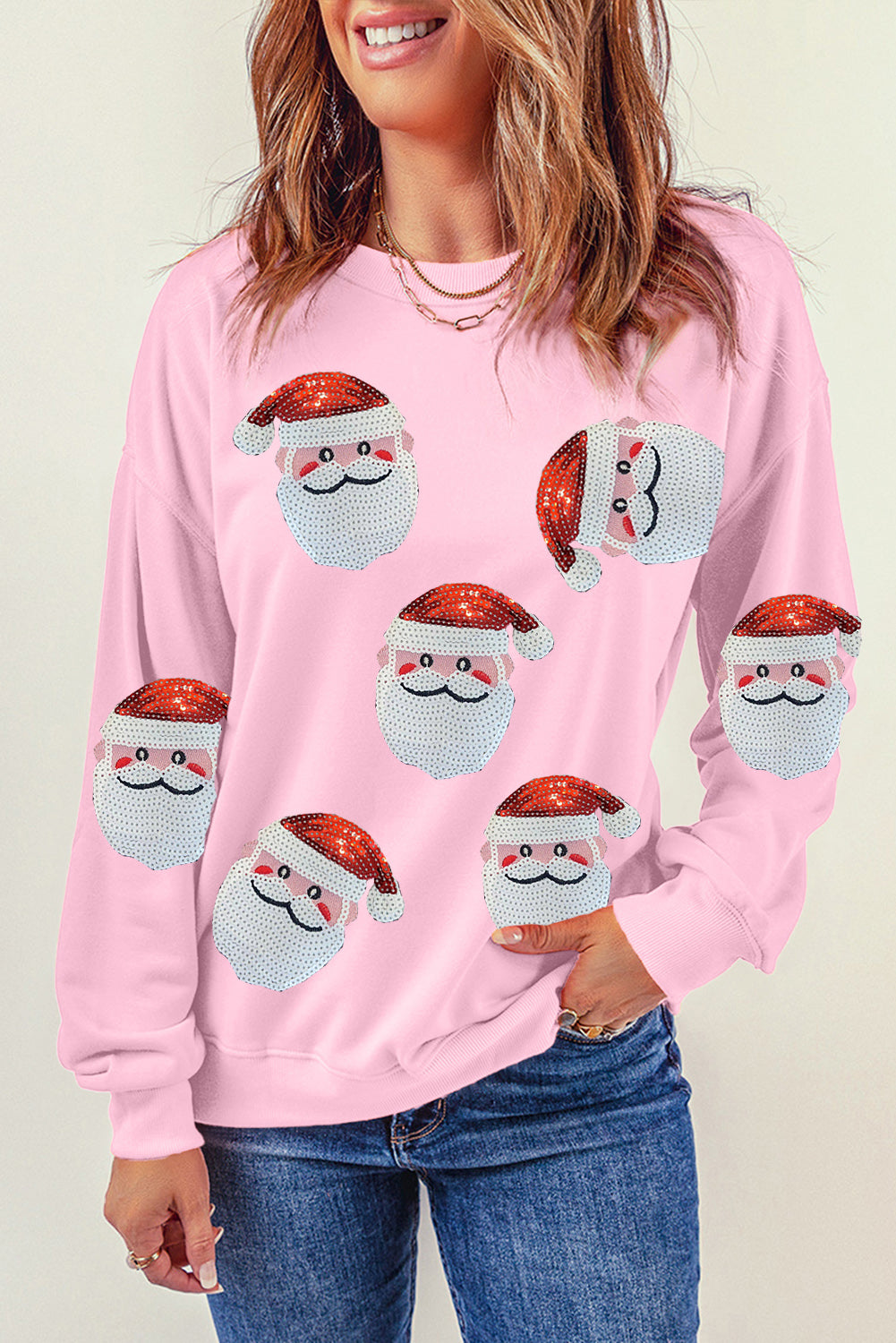 Fiery Red Santa Claus Sequin Graphic Sweatshirt