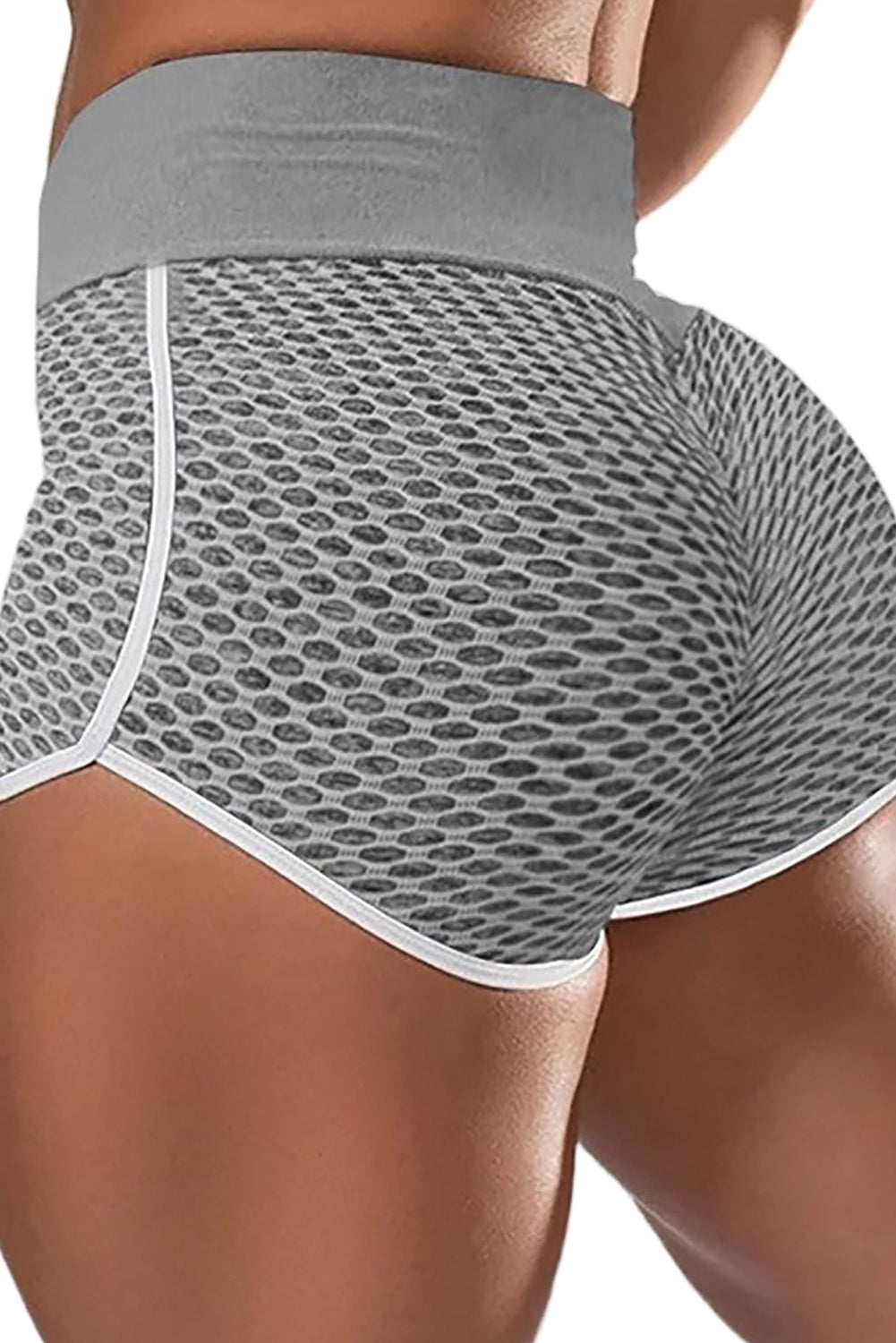 High Waist Honeycomb Contrast Stripes Butt Lifting Yoga Shorts