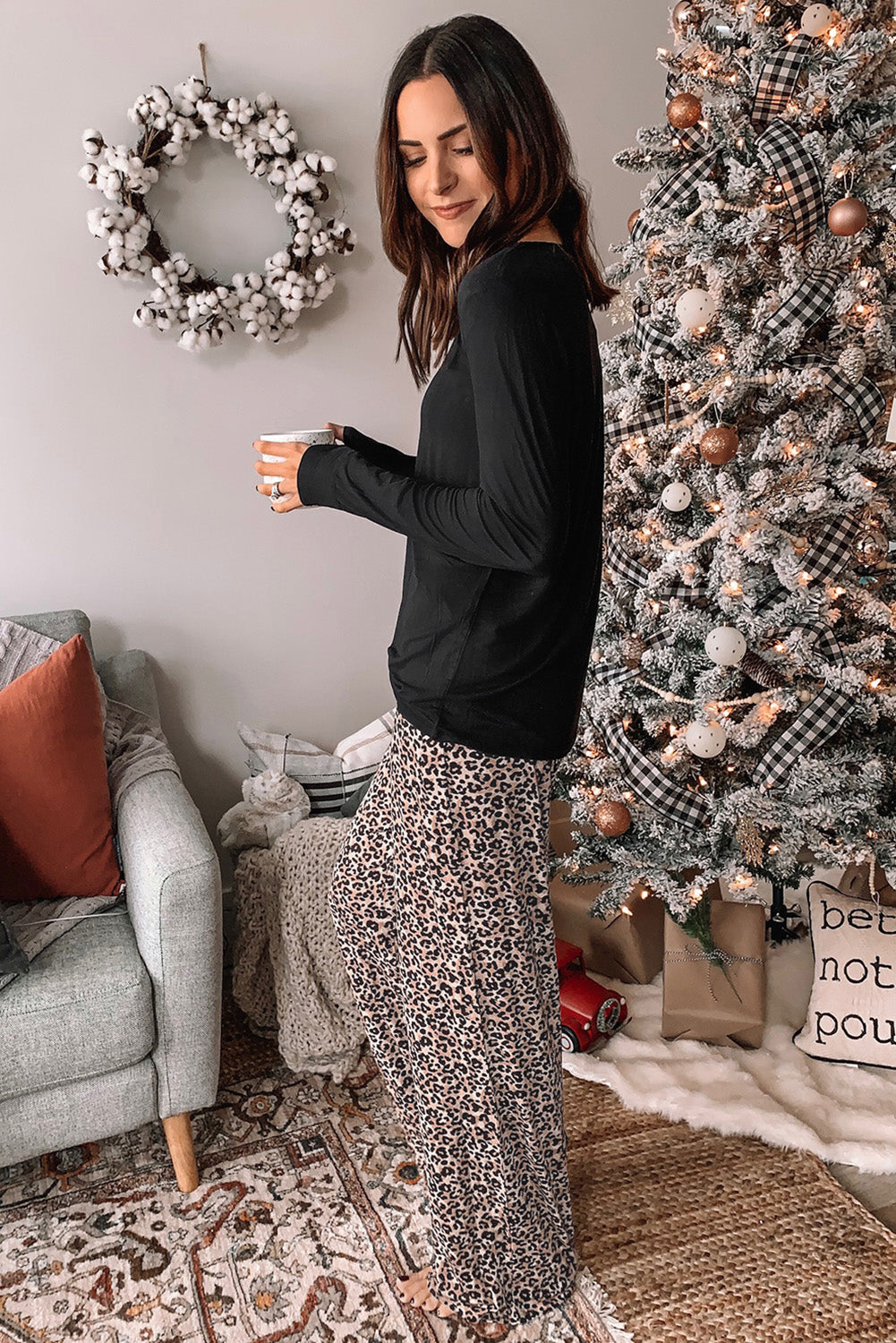 Christmas Santa Claus Leopard Print Two Piece Lounge Set