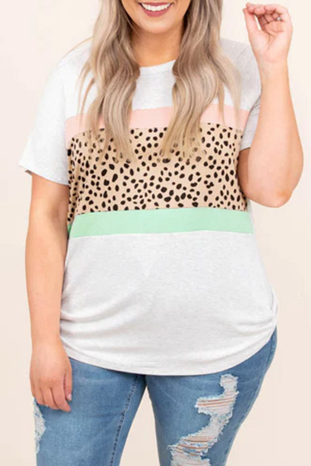 Leopard Color Block Plus Size T Shirt