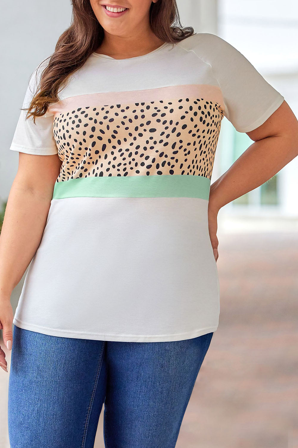 Leopard Color Block Plus Size T Shirt