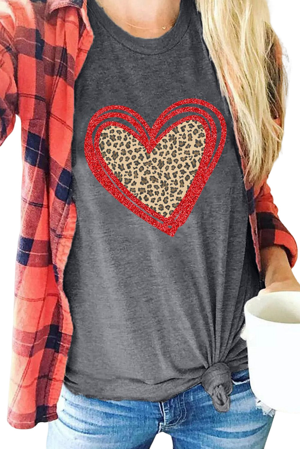 Sequin Leopard Heart Graphic T-shirt