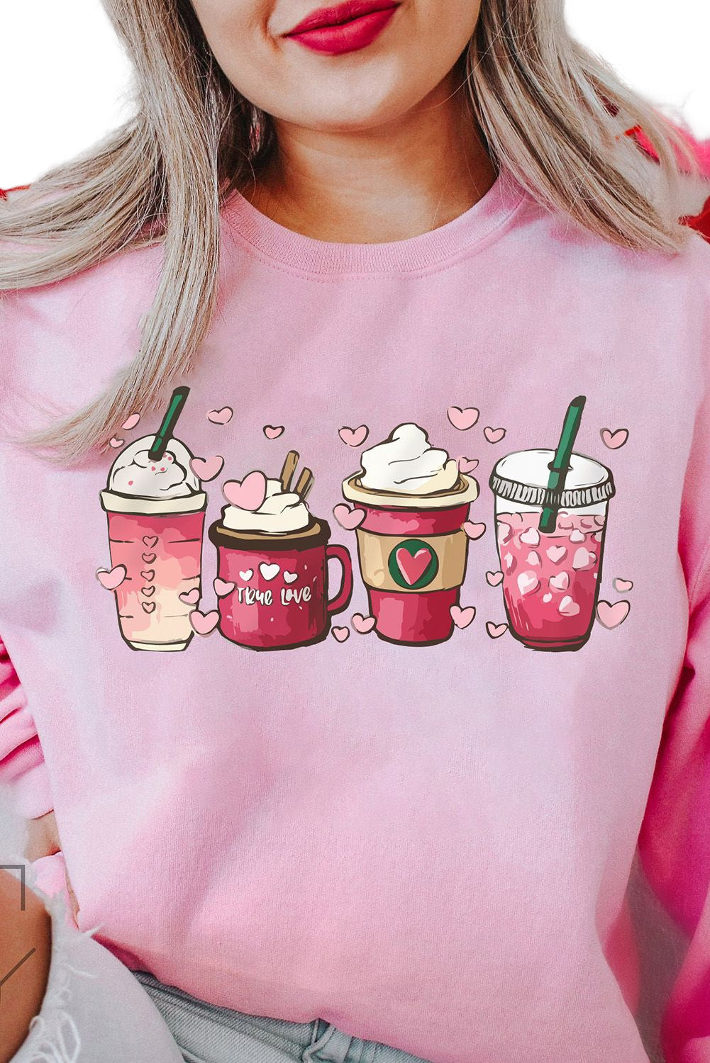 Valentines Sweet Drinking Graphic Print Sweatshirt