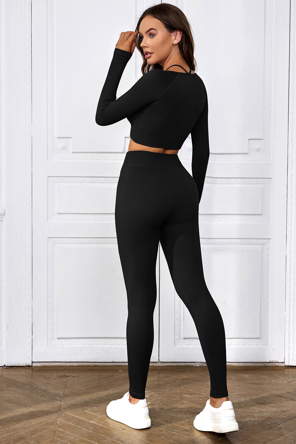 Ribbed Long Sleeve Cropped Yoga Top