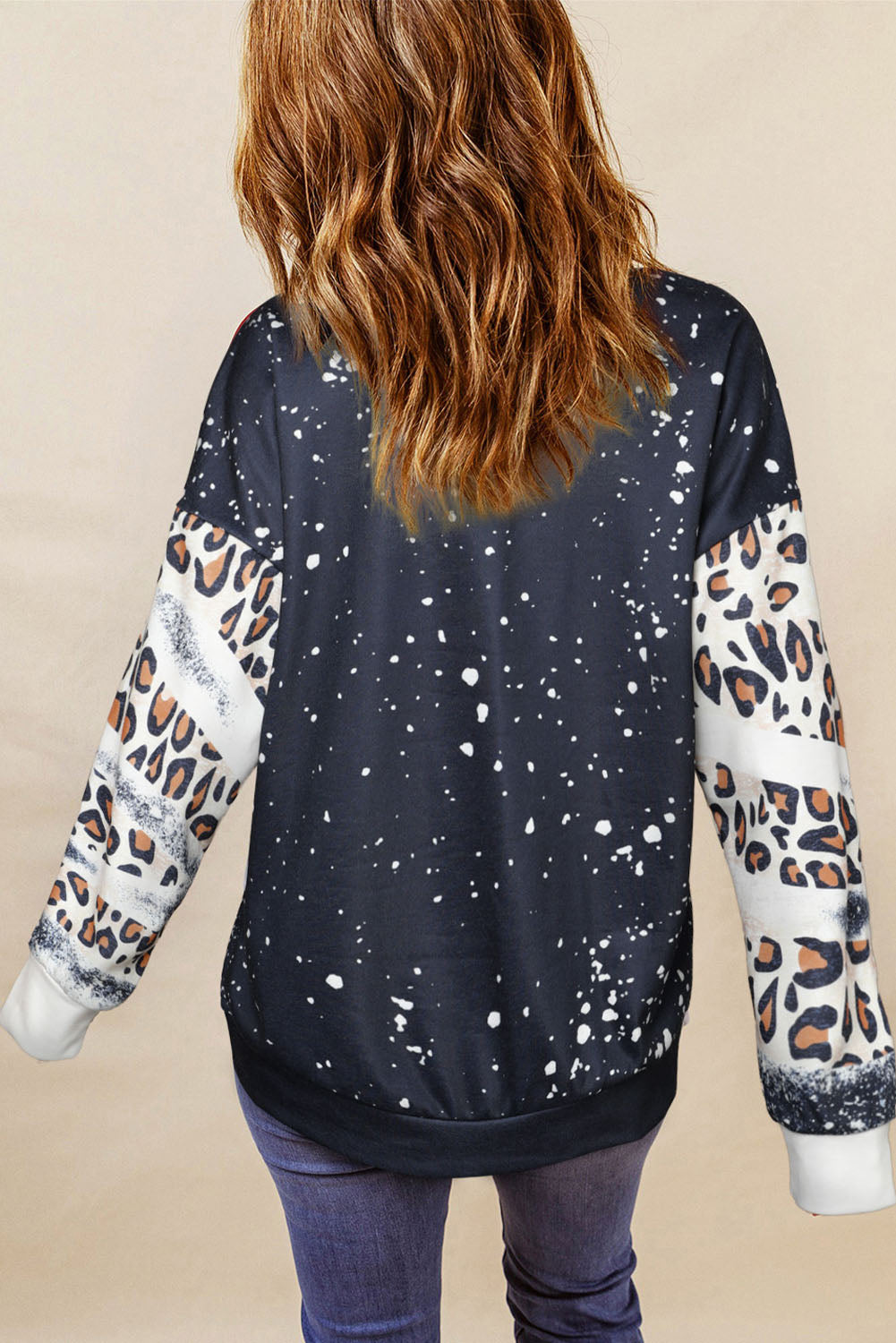 Fiery Red Tie Dye Leopard Drop Shoulder Sweatshirt