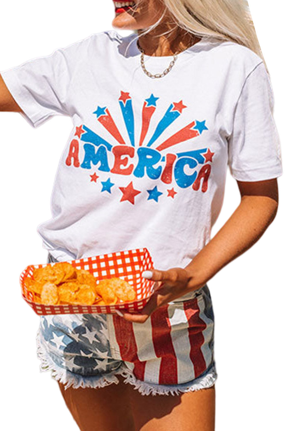 AMERICA Stars Graphic Print Short Sleeve T Shirt