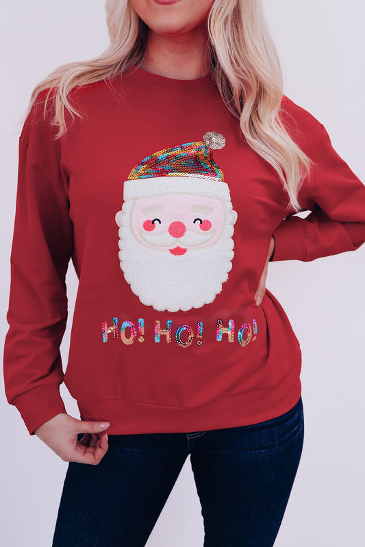 Fiery Red HO HO HO Sequined Santa Claus Sweatshirt