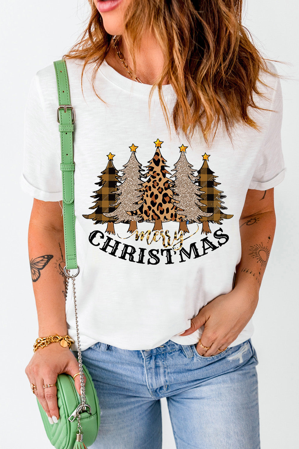 Merry Christmas Leopard Tree Print Short Sleeve T Shirt