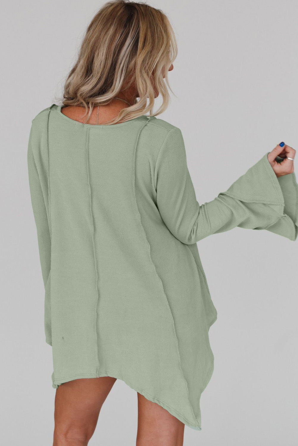 Ribbed Expose Seam Bell Sleeve Top