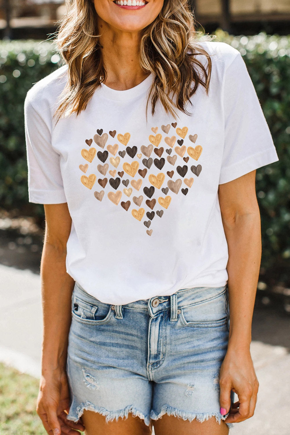 Valentines Day Heart Shaped Print Crew Neck Graphic Tee