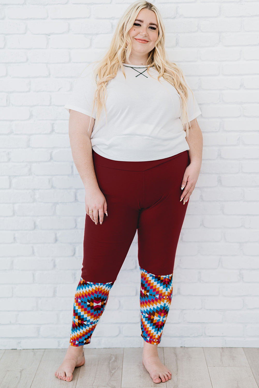 Red Red Aztec Splicing High Waist Plus Size Pants