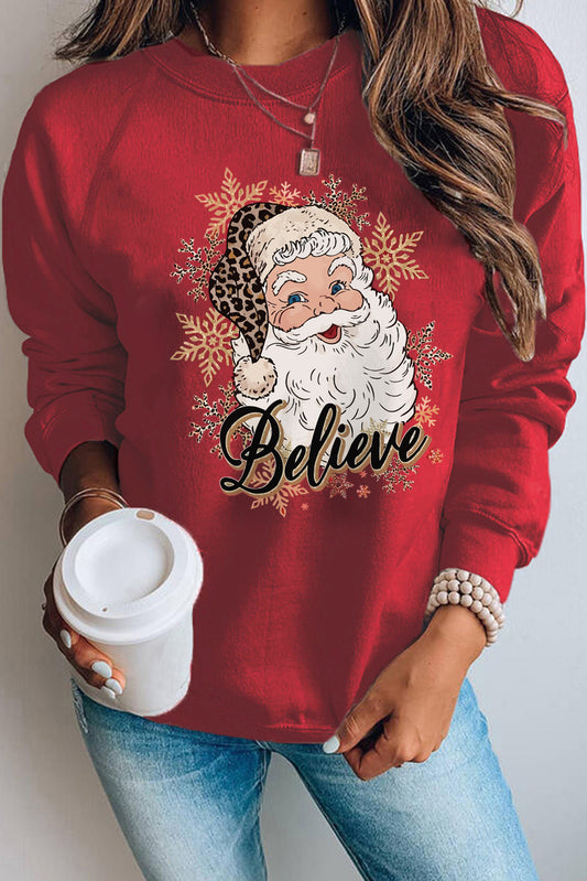 Believe Santa Claus Snowflake Print Graphic Sweatshirt