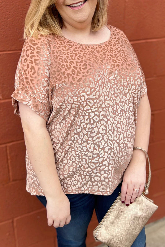 Plus Size Ombre Glitter Leopard T-shirt