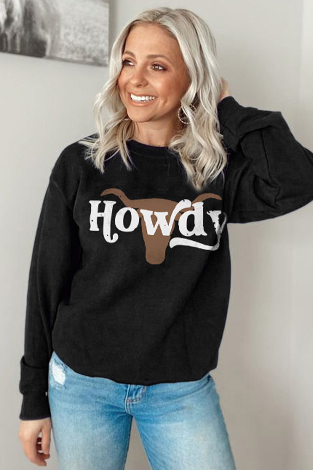 HOWDY Steer Head Print Long Sleeve Sweatshirt