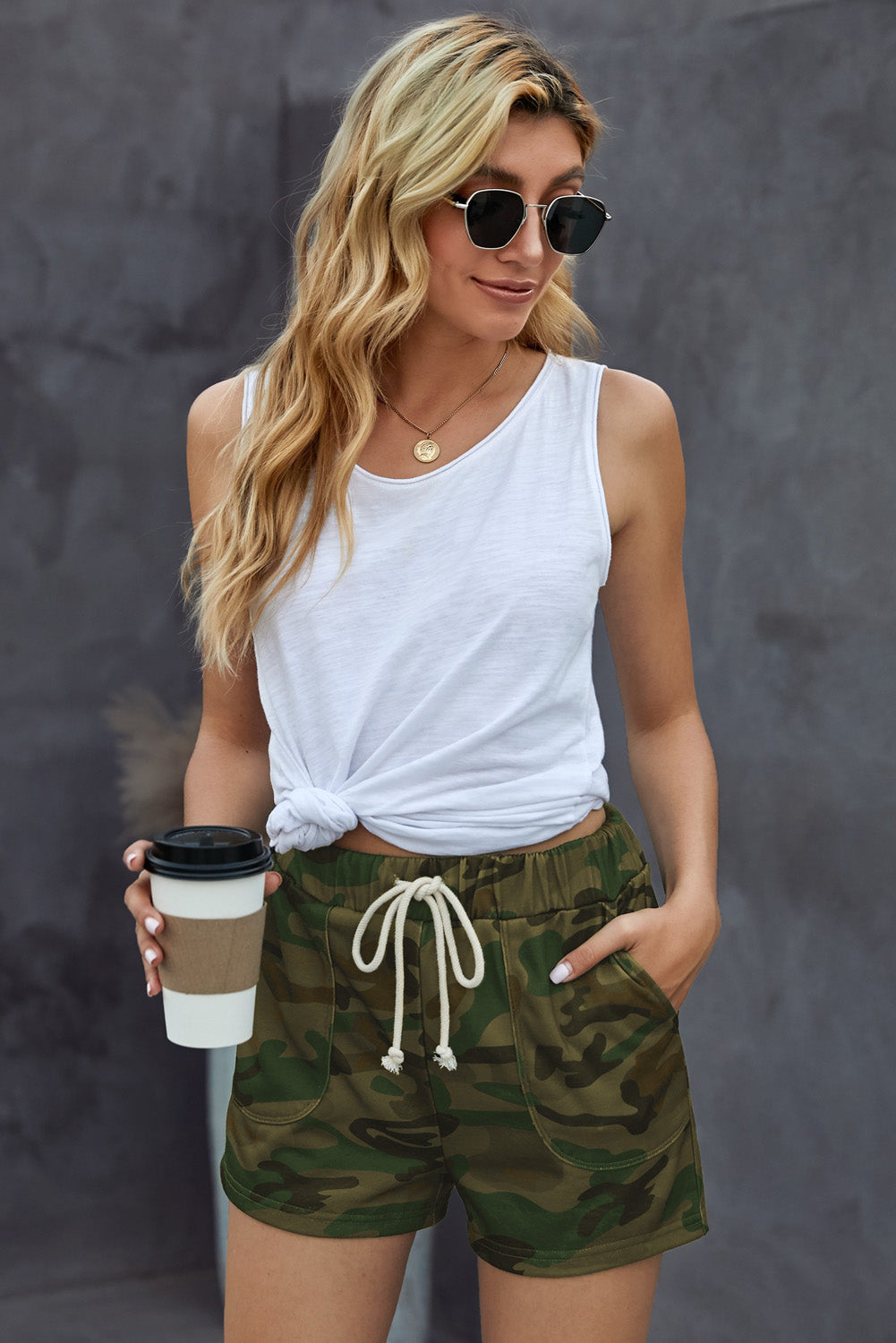 Camouflage Drawstring Casual Shorts