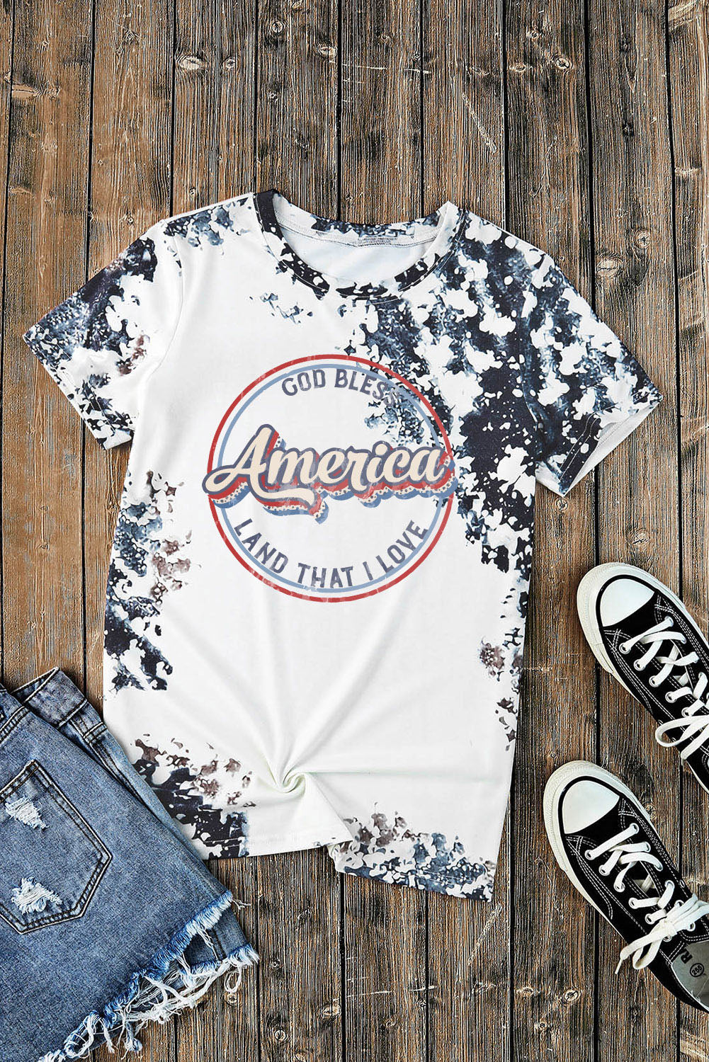 America Slogan Tie Dye Print Short Sleeve T Shirt