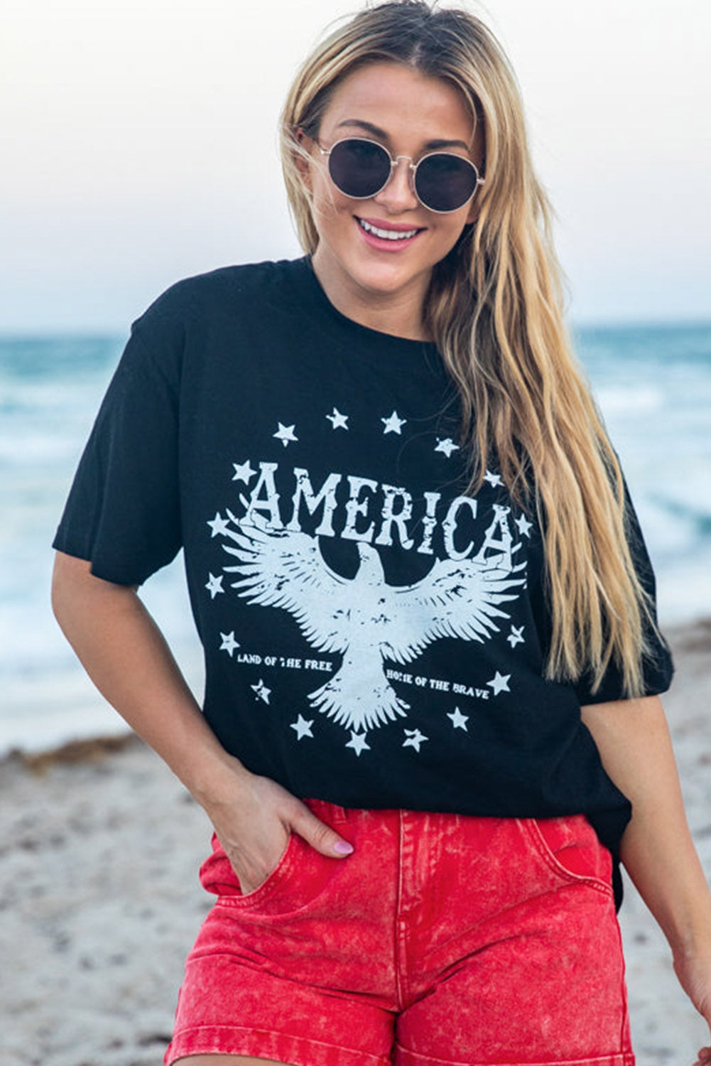 AMERICA Eagle Star Graphic Print Short Sleeve T Shirt