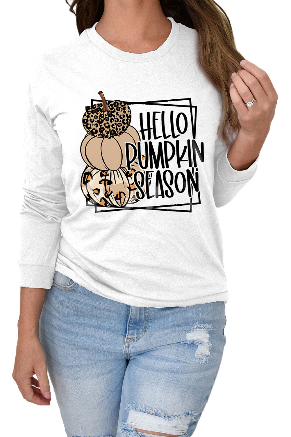 HELLO PUMPKIN SEASON Graphic Print Long Sleeve Top