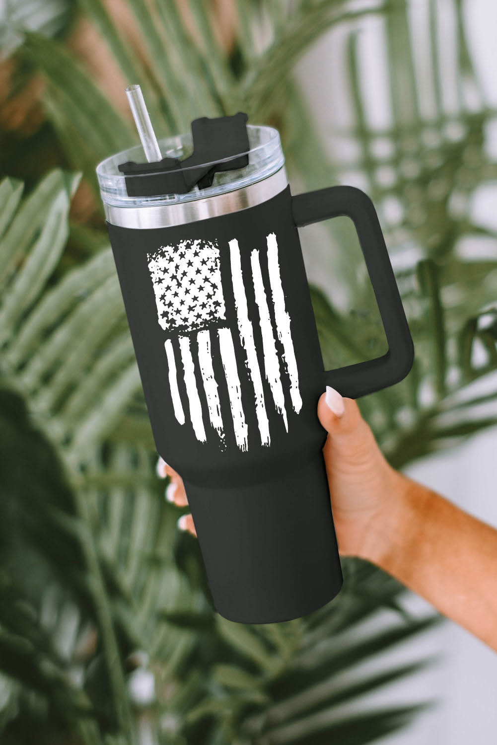 American Flag Print Stainless Steel Portable Cup with Handle 40oz