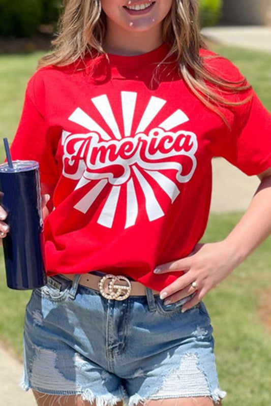 America Graphic Print Independence Day Short Sleeve T Shirt