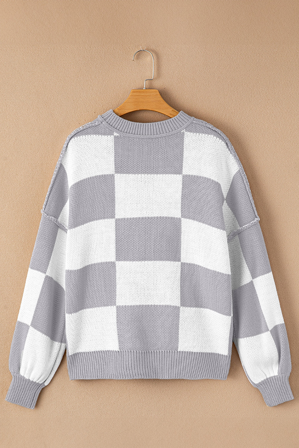 Orange Checkered Bishop Sleeve Sweater