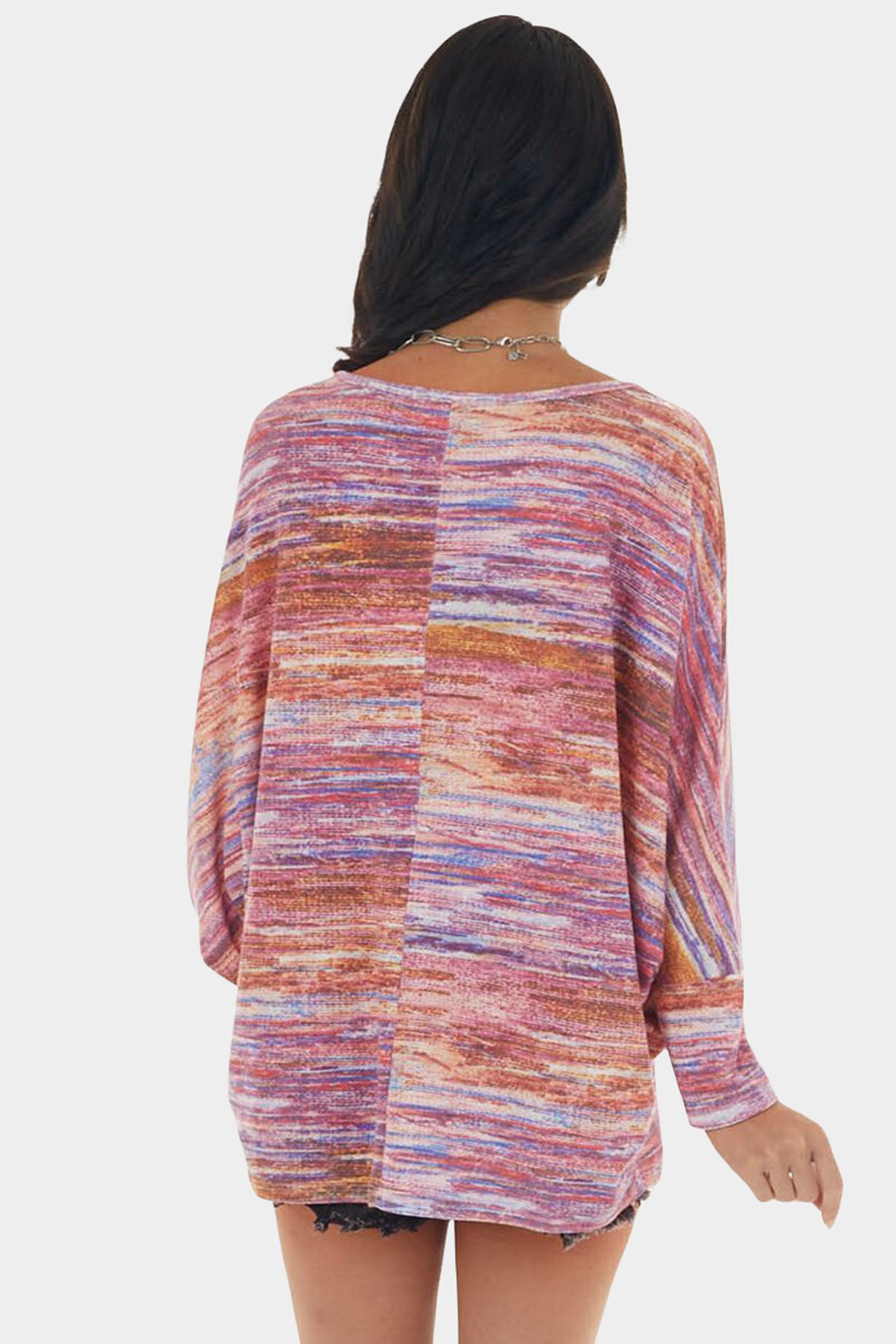 Multicolor Tie-dyed Boat Neck Dolman Sleeve Knit Top