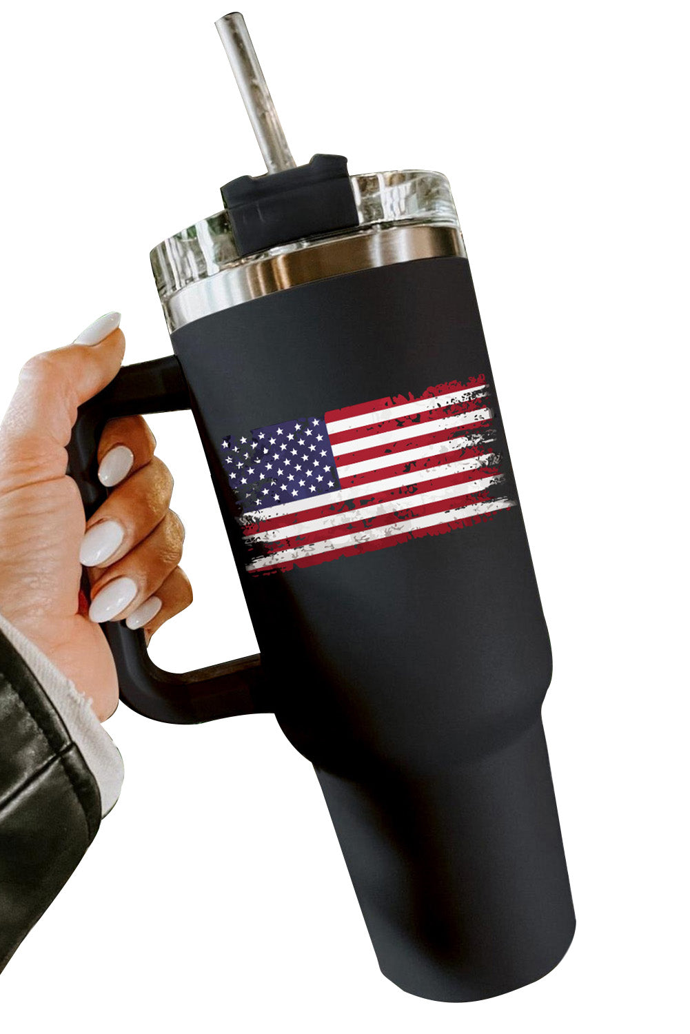 American Flag Print Straw Handle Insulate Cup 40oz