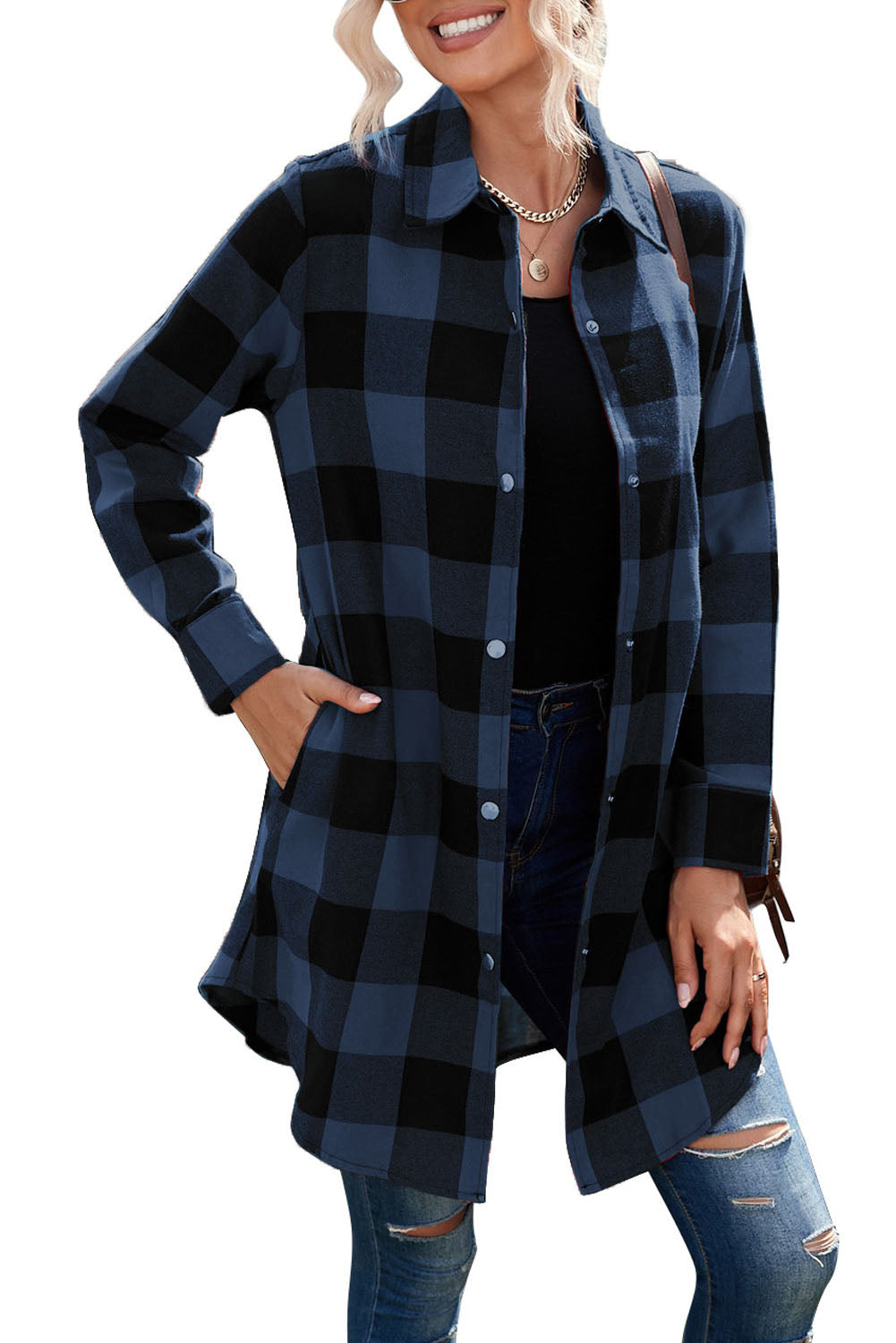 Turn-down Collar Plaid Shirt Jacket