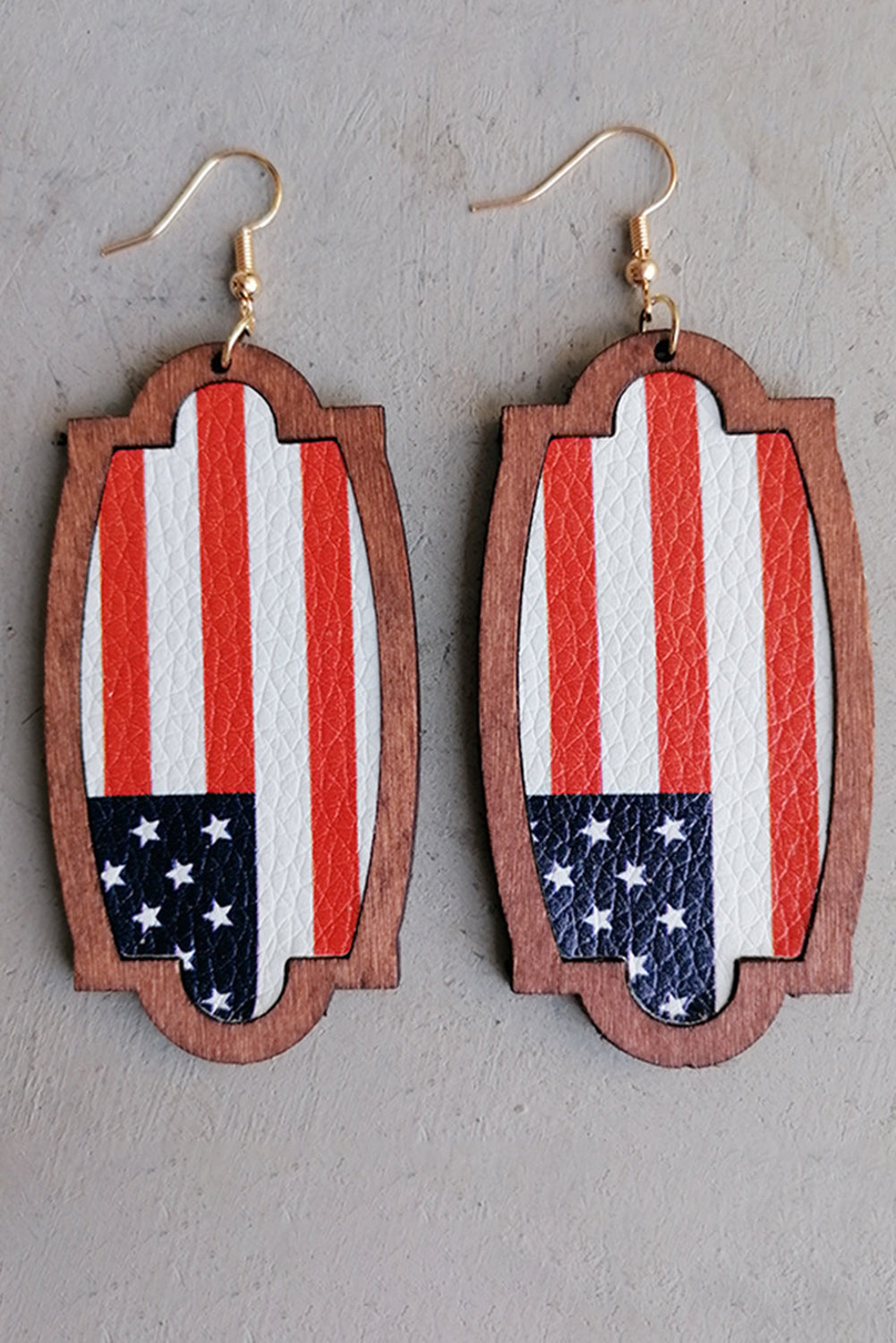 Blue Wood Frame Leather Flag Earrings