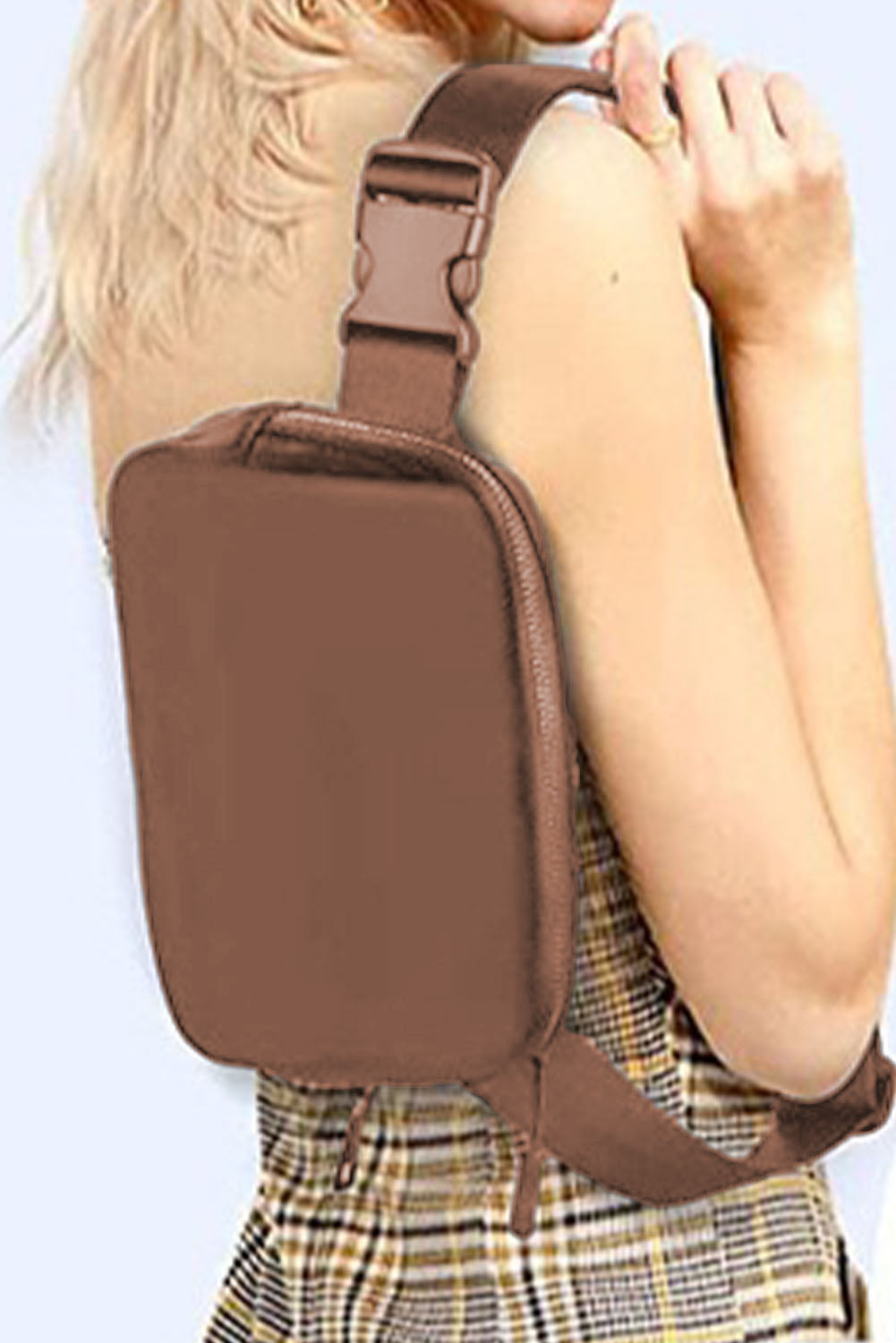 Brown Waterproof Zipped Crossbody Bag 20*5*14cm