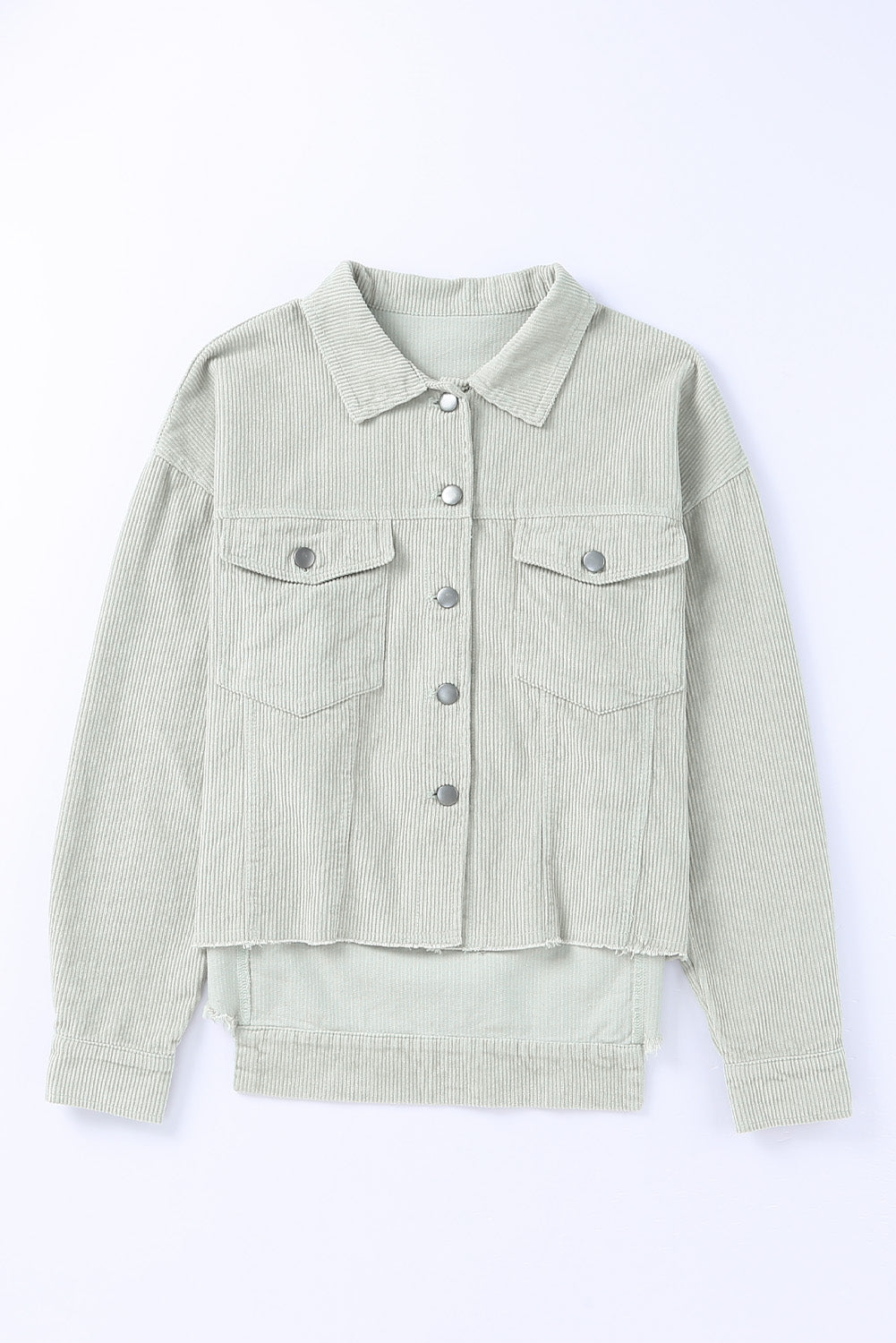 Raw Hem Flap Pockets Cropped Corduroy Jacket