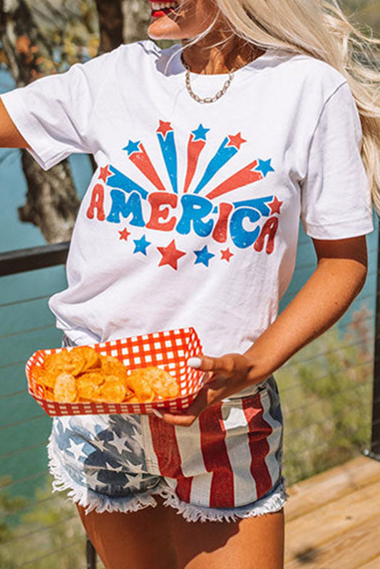 AMERICA Stars Graphic Print Short Sleeve T Shirt