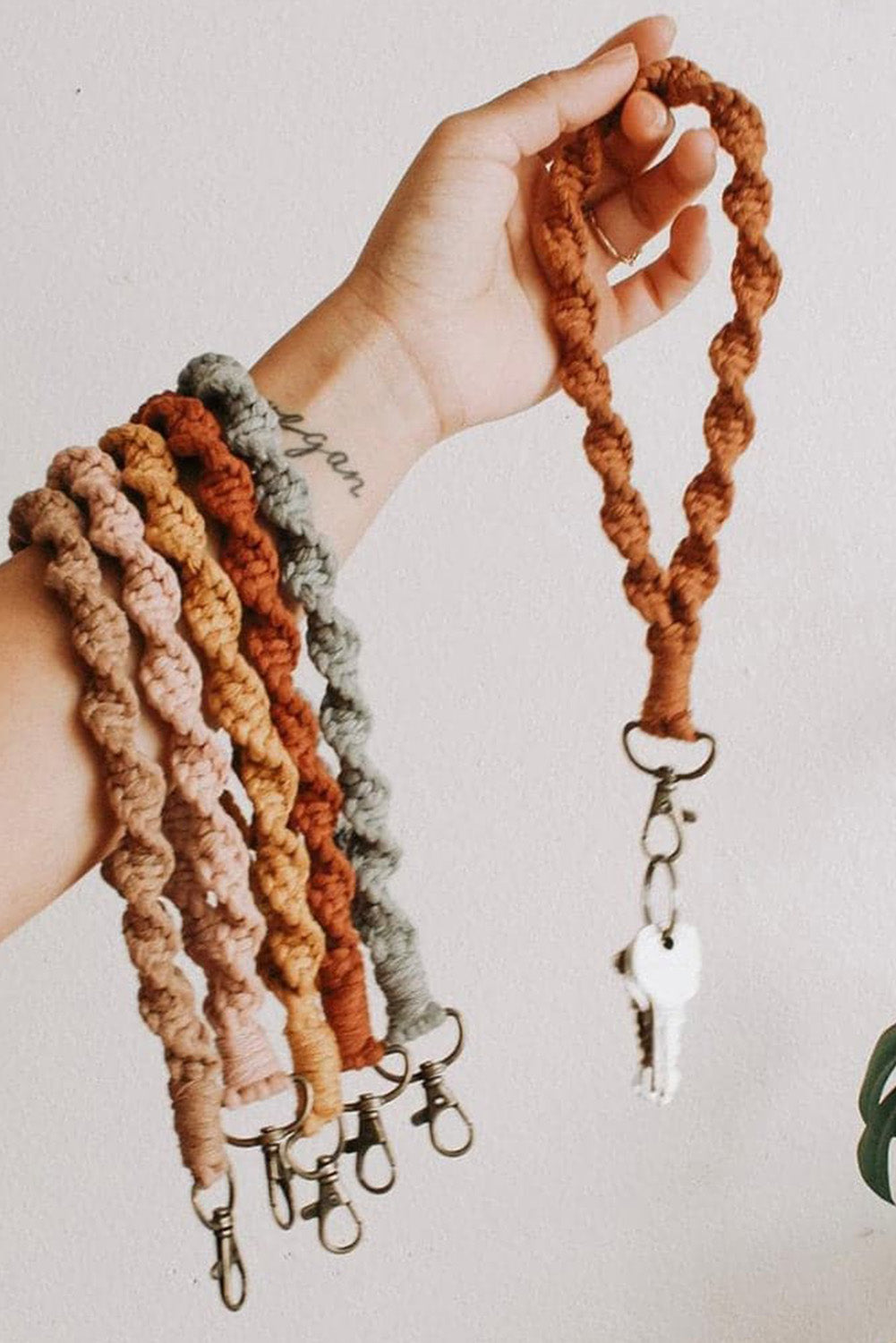 Khaki Macrame Wristlet Keychain