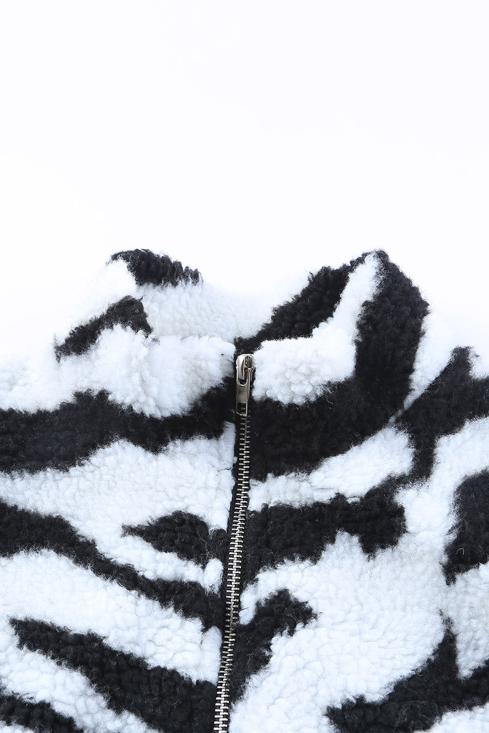 Zebra Teddy Zip-up High Neck Jacket