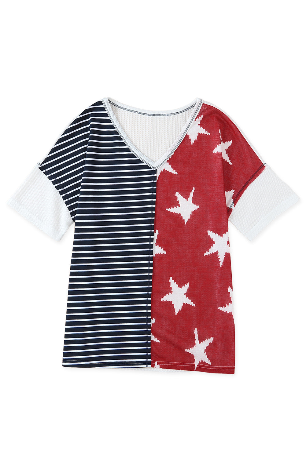 Blue Stripes Stars Print Knit Short Sleeves Top