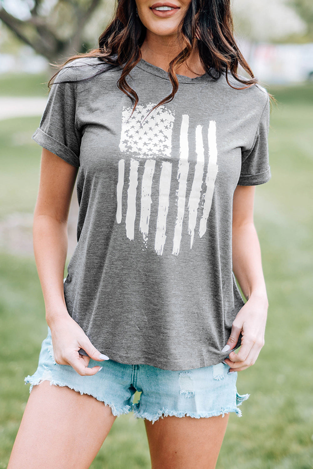 America Flag Print Short Sleeve Crewneck T-shirt