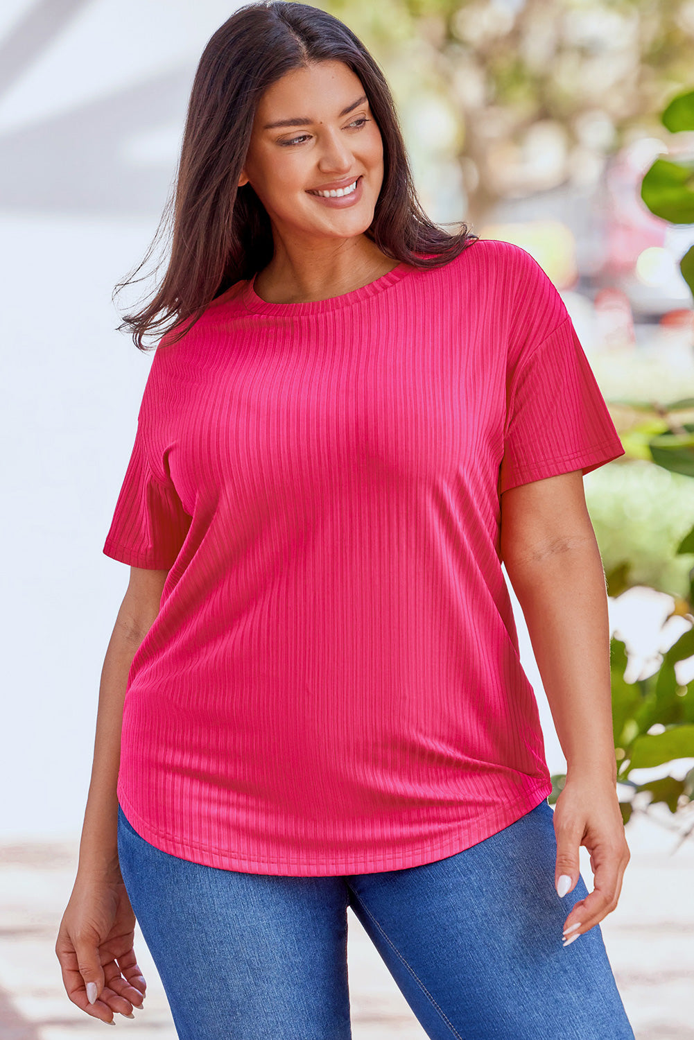 Plus Size Ribbed Knit T-shirt