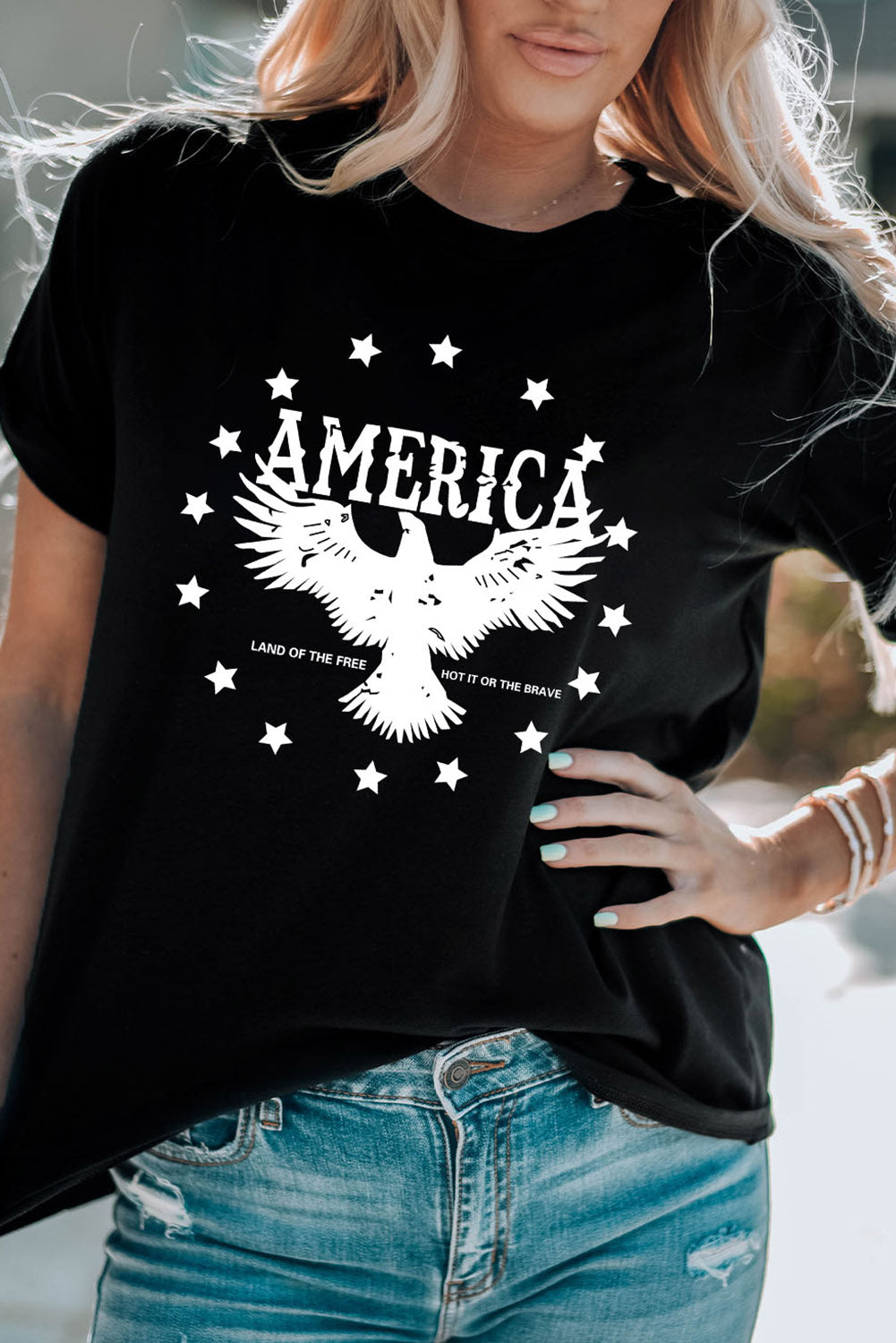 AMERICA Eagle Star Graphic Print Short Sleeve T Shirt