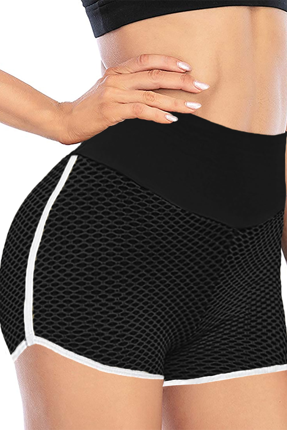 High Waist Honeycomb Contrast Stripes Butt Lifting Yoga Shorts