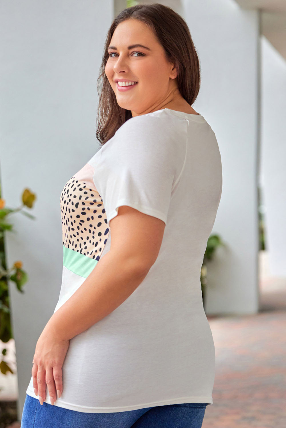 Leopard Color Block Plus Size T Shirt