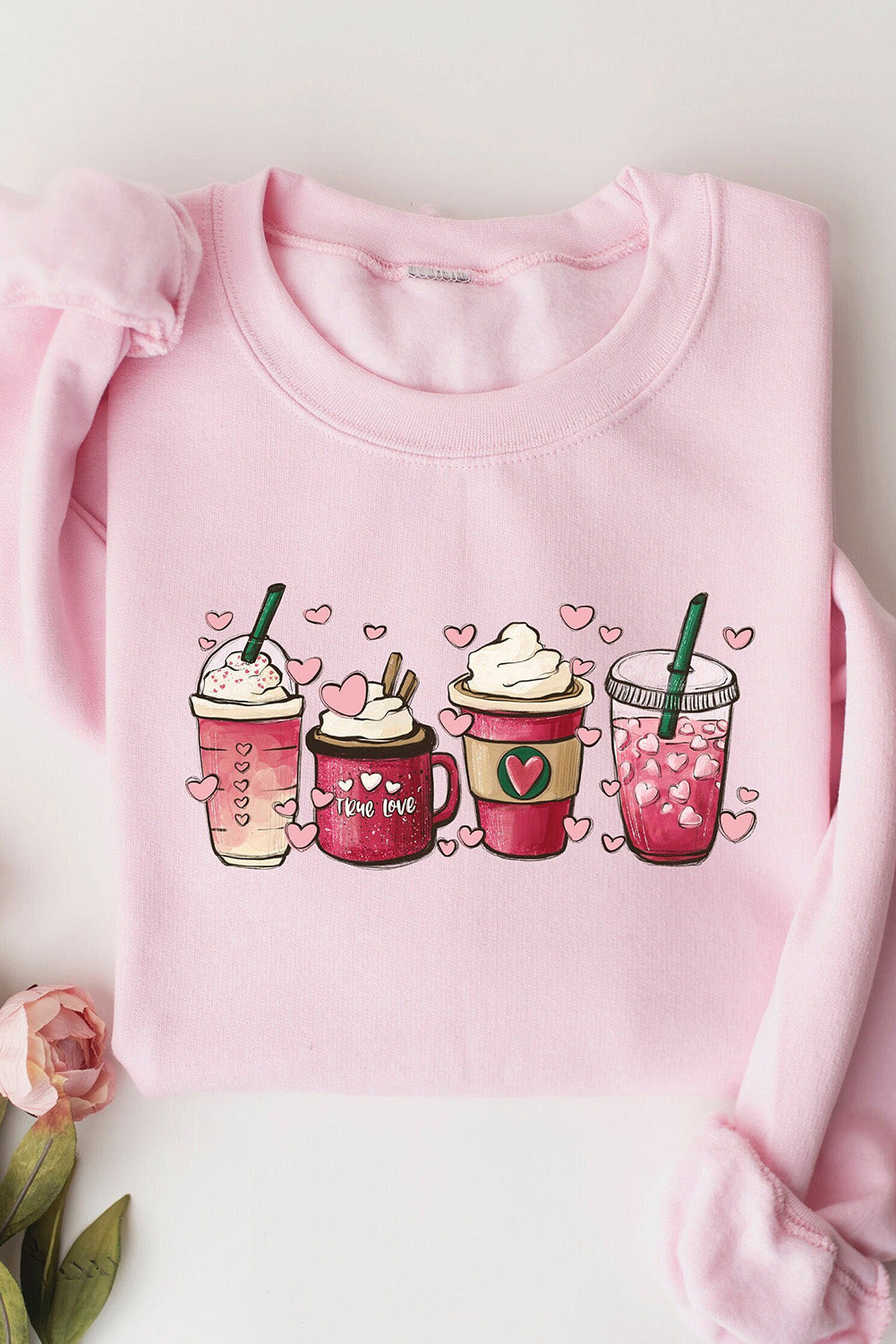 Valentines Sweet Drinking Graphic Print Sweatshirt