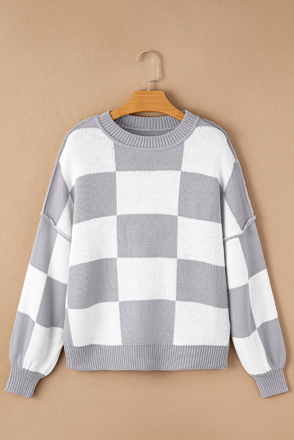 Orange Checkered Bishop Sleeve Sweater