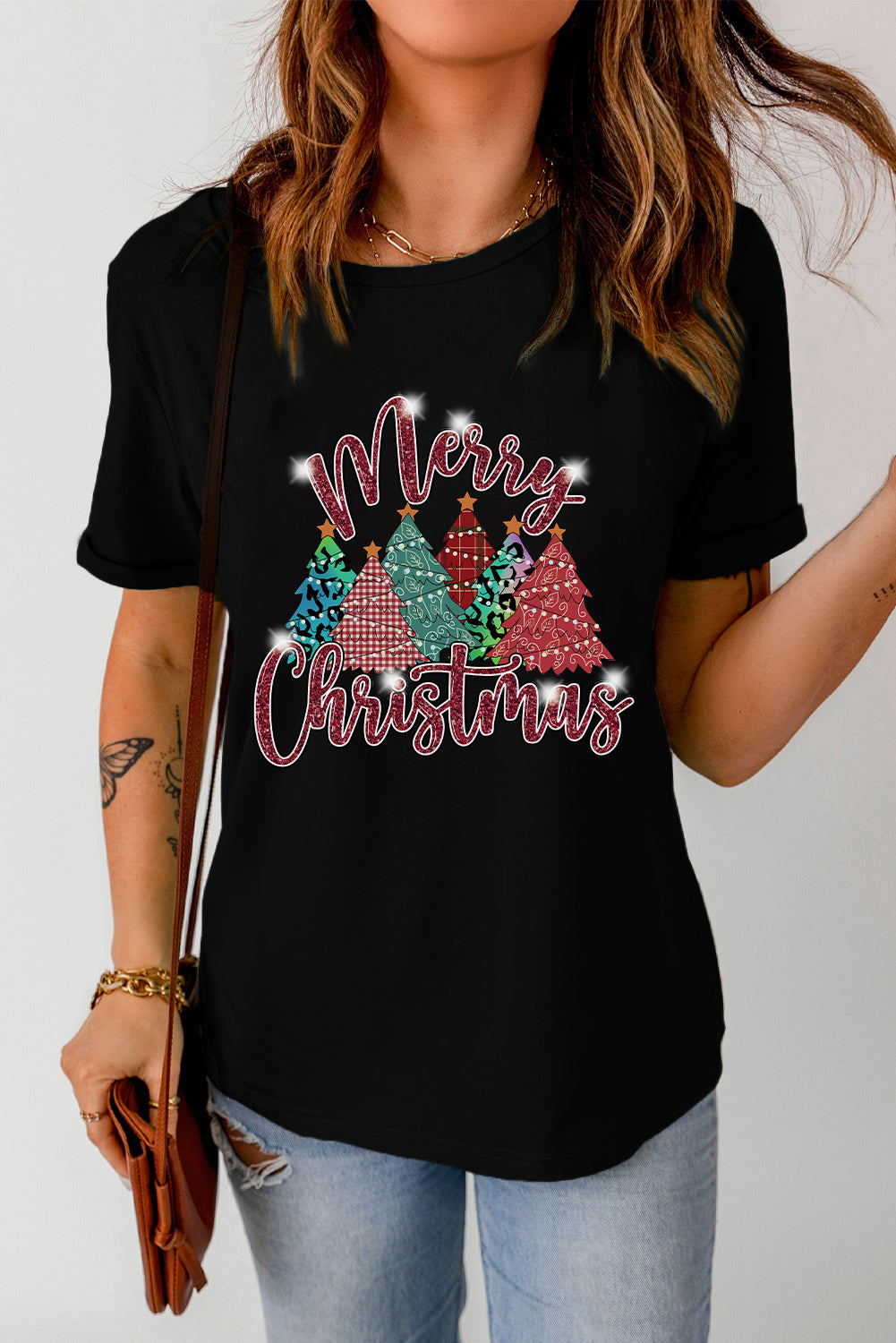 Merry Christmas Tree Pattern Graphic Tee