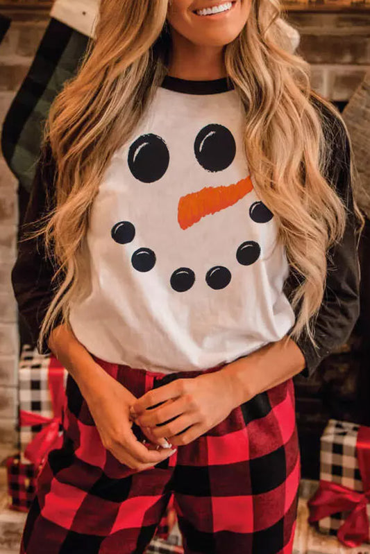 Christmas Funny Face Print Color Block Top