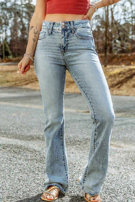 Subtle Ripped Detail Flare Bottom Jeans