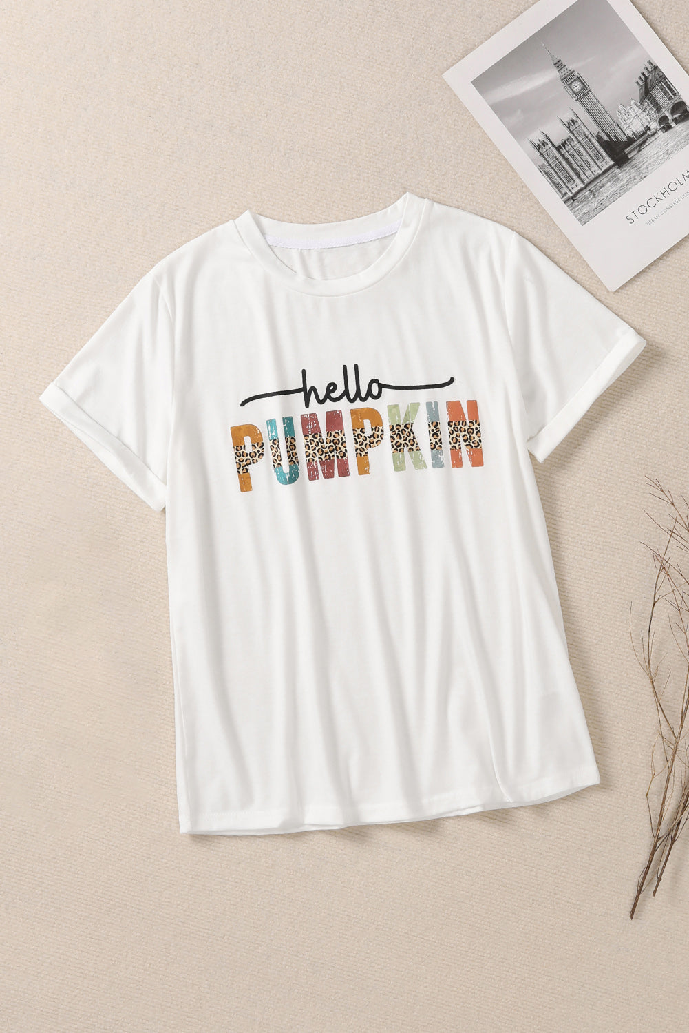 Colorful Pumpkin Leopard Graphic Casual Tee