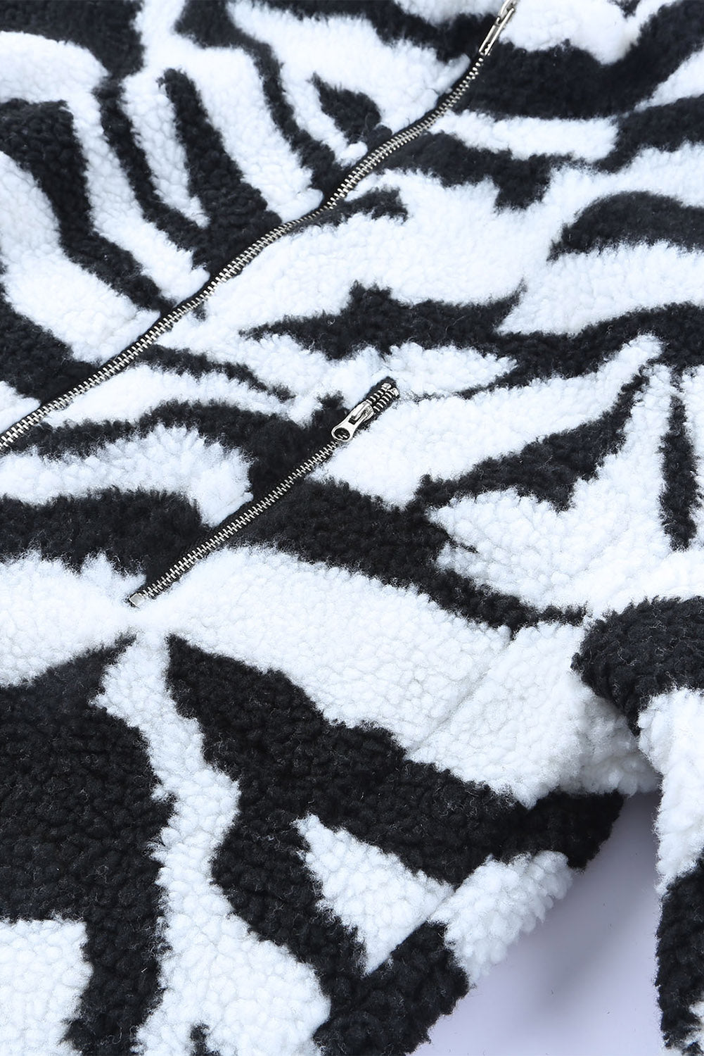 Zebra Teddy Zip-up High Neck Jacket